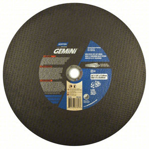 NORTON Abrasive Cut-Off Wheel: Type 1, 14" x 1/8", 20 mm/1" Arbor, SC/AO, 24 Grit, Gemini Ductile