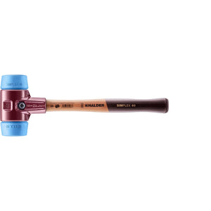 Halder 3001.060 Simplex Mallet with Soft Blue Rubber Inserts, Non-Marring / Cast Iron Housing and Wood Handle