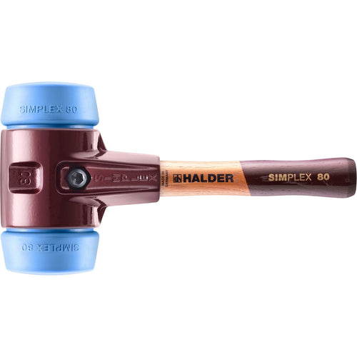 Halder 3001.082 Simplex Mallet with Soft Blue Rubber Inserts Cast Iron Housing and Wood Handle Short Handle