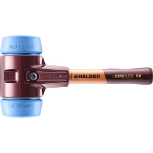 Halder 3001.082 Simplex Mallet with Soft Blue Rubber Inserts Cast Iron Housing and Wood Handle Short Handle