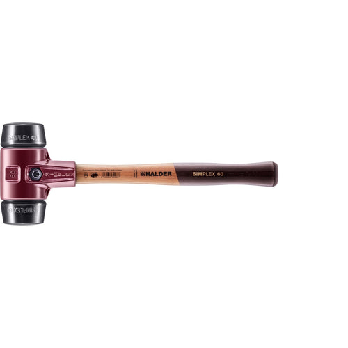 Halder 3002.060 Simplex Mallet with Black Rubber Inserts, Cast Iron Housing and Wood Handle