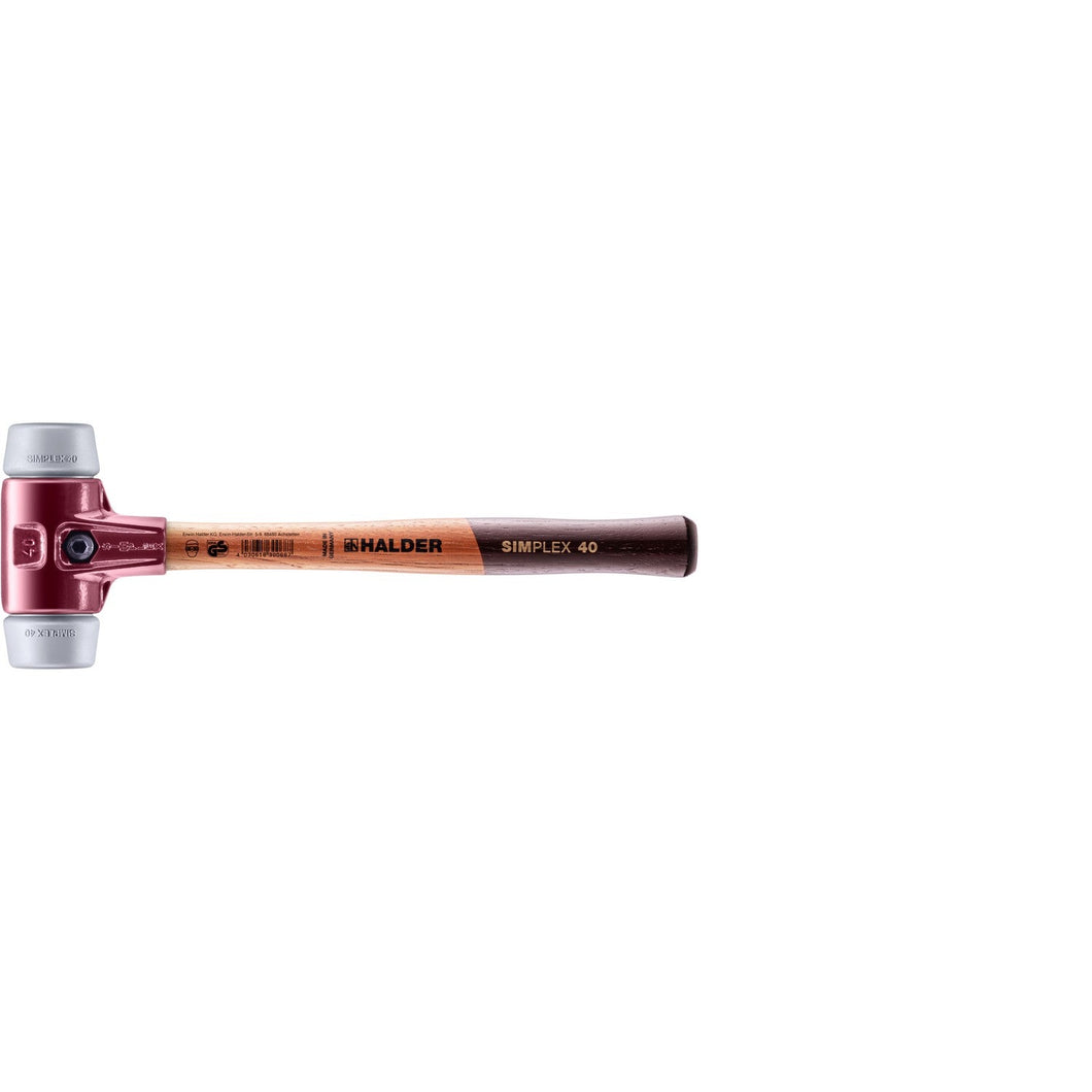 Halder 3003.040 Simplex Mallet with Grey Rubber Inserts, Non-Marring, Cast Iron Housing and Wood Handle