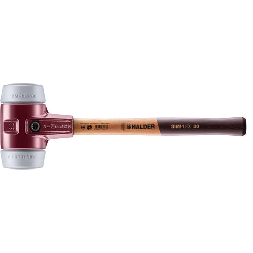 Halder 3003.080 Simplex Mallet with Grey Rubber Inserts, Non-Marring, Cast Iron Housing and Wood Handle