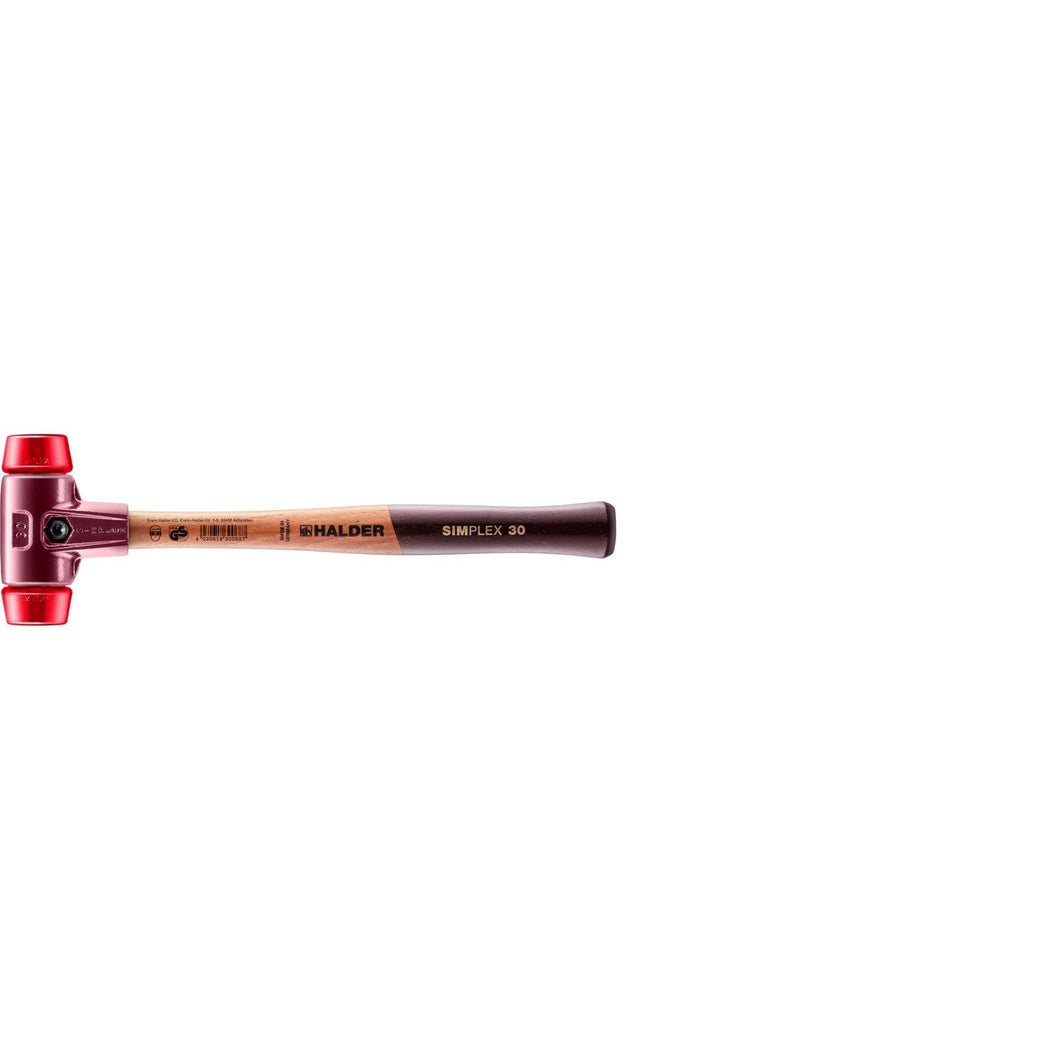 Halder 3006.030 Simplex Mallet with Red Acetate Plastic Inserts Cast Iron Housing and Wood Handle