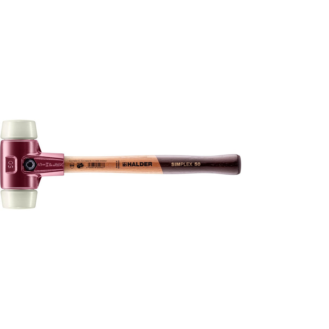 Halder 3008.050 Simplex Mallet with Nylon Inserts, Cast Iron Housing and Wood Handle