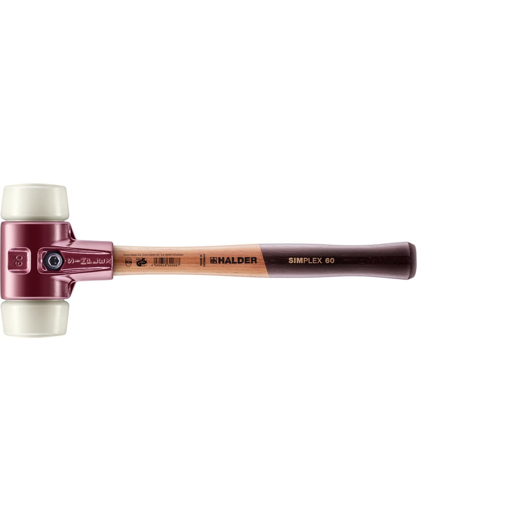 Halder 3008.060 Simplex Mallet with Nylon Inserts, Cast Iron Housing and Wood Handle