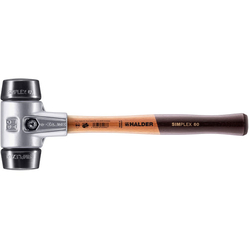 Halder 3102.060 Simplex Mallet with Black Rubber Inserts Lightweight Aluminum Housing and Wood Handle