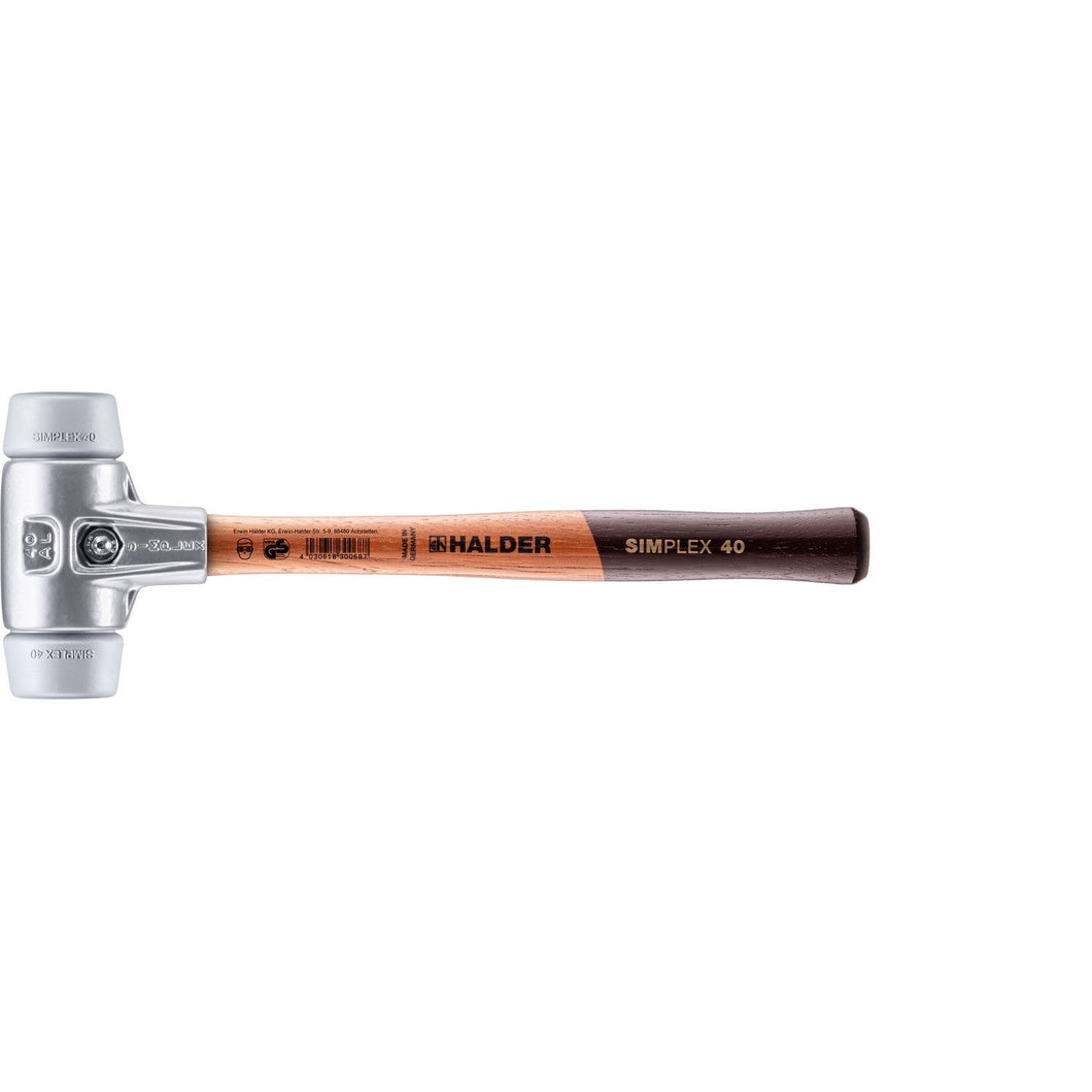Halder 3103.040 Simplex Mallet with Grey Rubber Inserts, Lightweight Aluminum Housing and Wood Handle