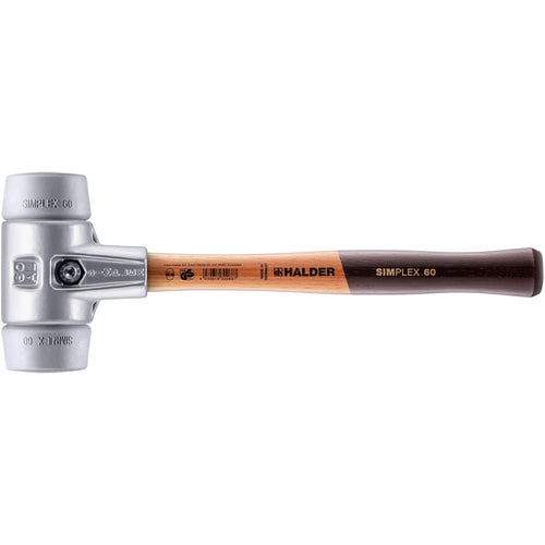 Halder 3103.060 Simplex Mallet with Grey Rubber Inserts, Lightweight Aluminum Housing and Wood Handle