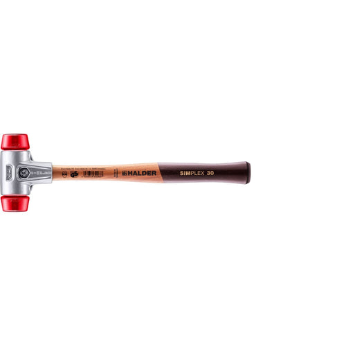 Halder 3106.030 Simplex Mallet with Red Acetate Plastic Inserts Lightweight Aluminum Housing and Wood Handle