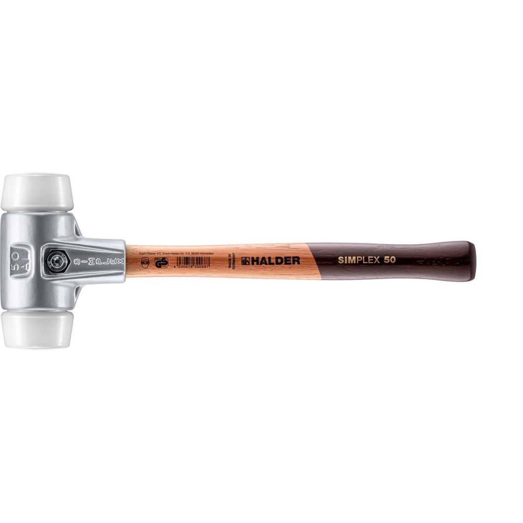 Halder 3107.050 Simplex Mallet with Superplastic Inserts Lightweight Aluminum Housing and Wood Handle