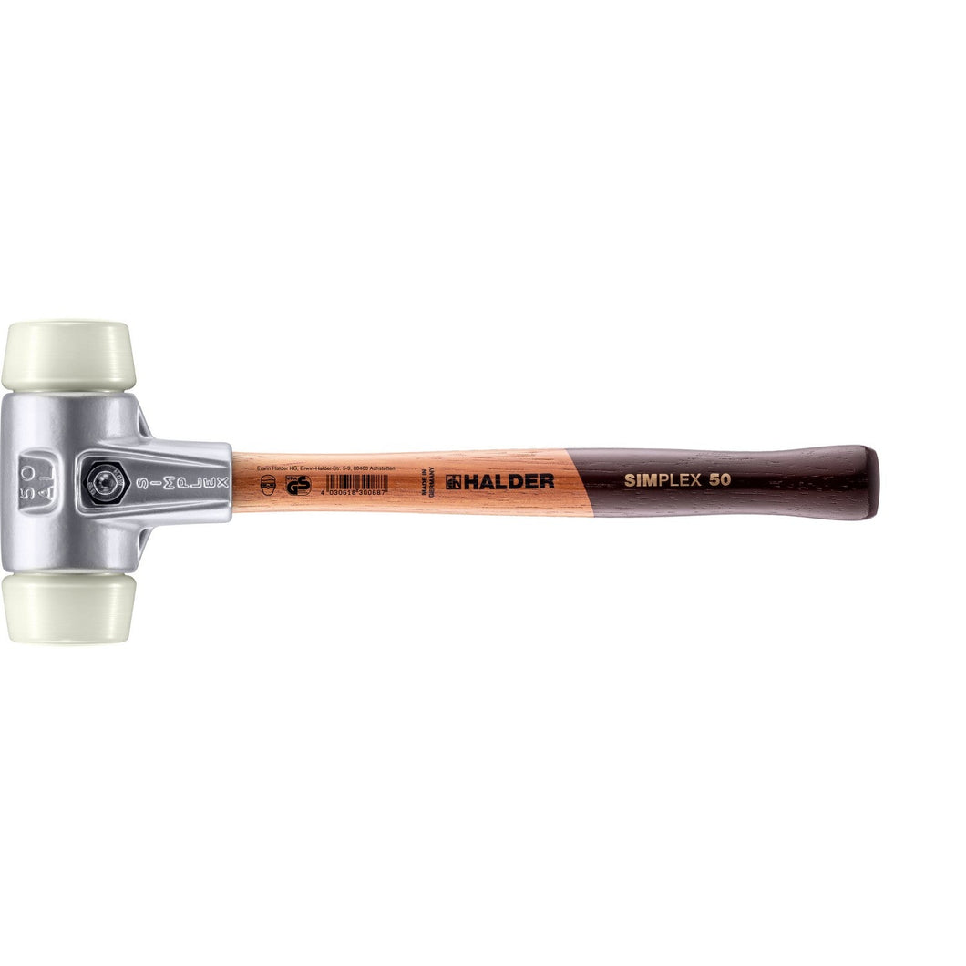 Halder 3108.050 Simplex Mallet with Nylon Inserts Lightweight Aluminum Housing and Wood Handle
