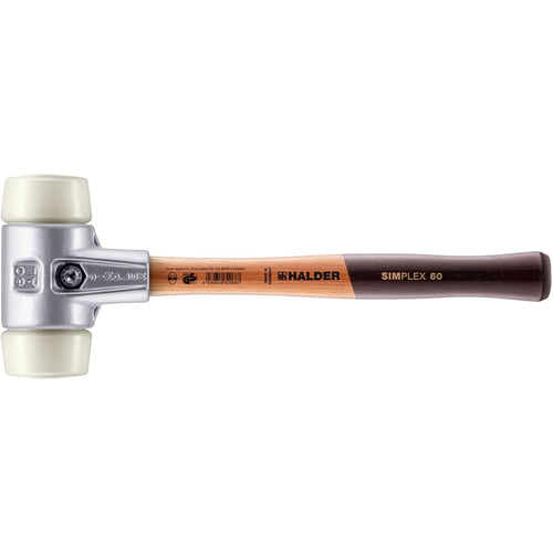 Halder 3108.060 Simplex Mallet with Nylon Inserts Lightweight Aluminum Housing and Wood Handle