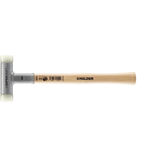 Halder 3366.030 Supercraft Dead Blow, Non-Rebounding Hammer with Nylon Face Inserts Steel Housing and Hickory Handle