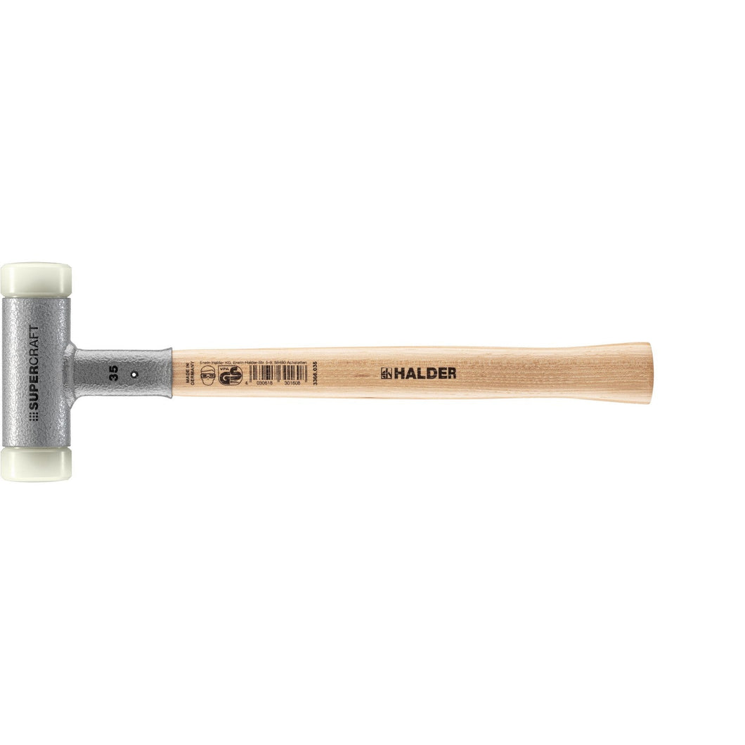 Halder 3366.035 Supercraft Dead Blow, Non-Rebounding Hammer with Nylon Face Inserts Steel Housing and Hickory Handle