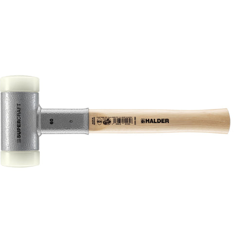 Halder 3366.060 Supercraft Dead Blow, Non-Rebounding Hammer with Nylon Face Inserts Steel Housing and Hickory Handle