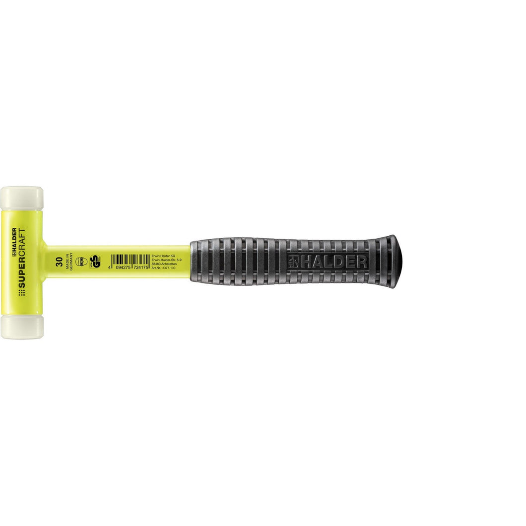 Halder 3377.130 Supercraft HI-VIZ Dead Blow, Non-Rebounding Hammer with Nylon Face Inserts Steel Housing and Steel Handle with Rubber Grip