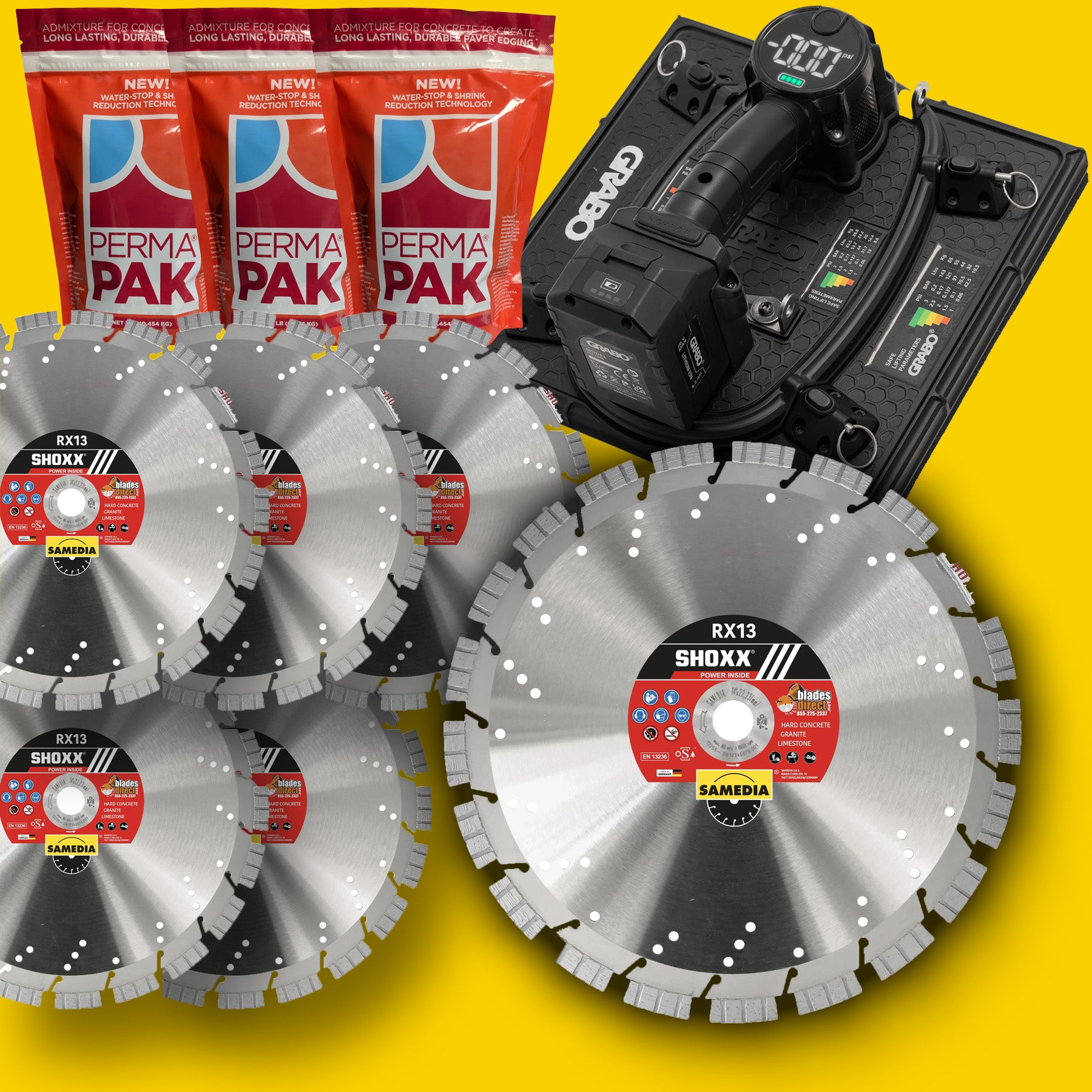6 SHOXX RX13 Premium Diamond Blades + High-Flow GRABO + Perma Paks