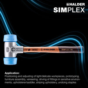 Halder 3101.051 Simplex Mallet with Oversized Soft Blue Rubber Inserts Lightweight Aluminum Housing and Wood Handle