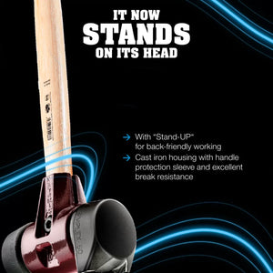 Halder 3027.261 Simplex LONG HANDLE Mallet with Superplastic and STAND-UP Black Rubber Inserts Cast Iron Housing and Hickory Handle