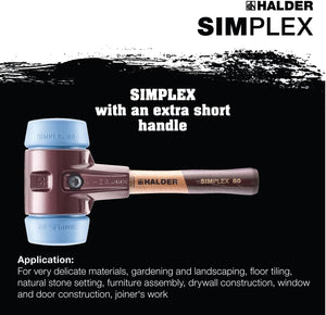 Halder 3001.082 Simplex Mallet with Soft Blue Rubber Inserts Cast Iron Housing and Wood Handle Short Handle