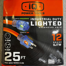Load image into Gallery viewer, iQ Power Tools Heavy-Duty Extension Cord – 25ft &amp; 50ft (20 Amp, Lighted, SJTW)