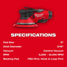 Load image into Gallery viewer, Milwaukee M12 FUEL 6" Random Orbital Sander Kit (3/16") - 2585-22CX - additional product detail 1